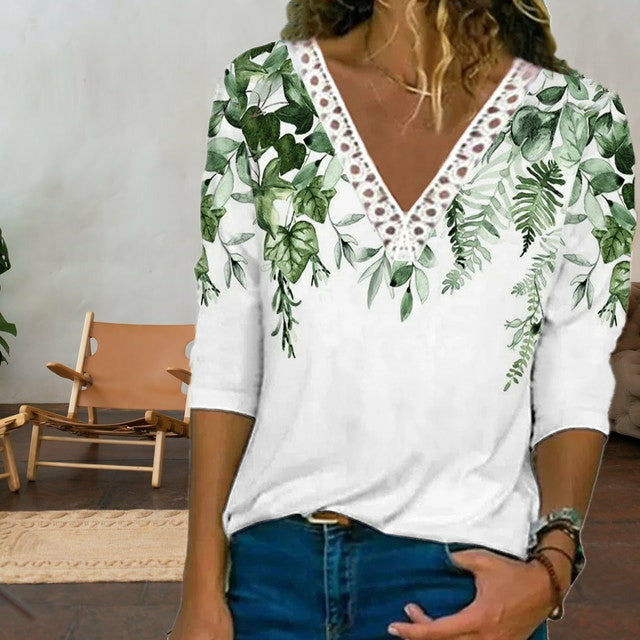 Levoire | T-Shirt Patchwork Avec Imprimé Feuille Blanc
