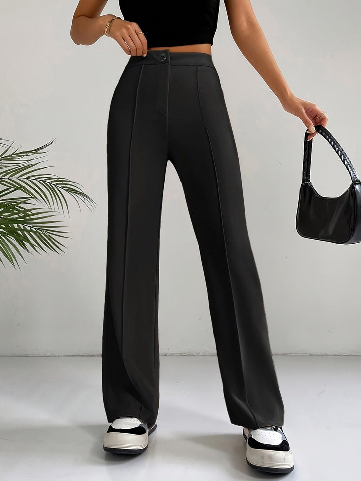 Levoire | Pantalons Droits À Taille Haute Confortables Avec Bouton Noir