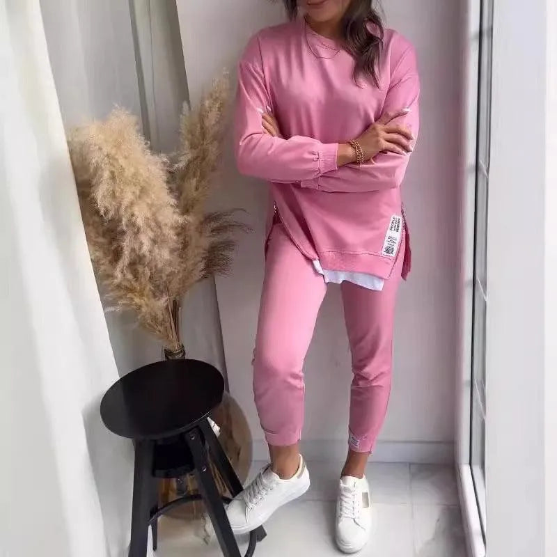 Levoire | Ensemble décontracté parfait en deux parties, avec un sweat à col ras du cou et un pantalon slim-fit Rosa