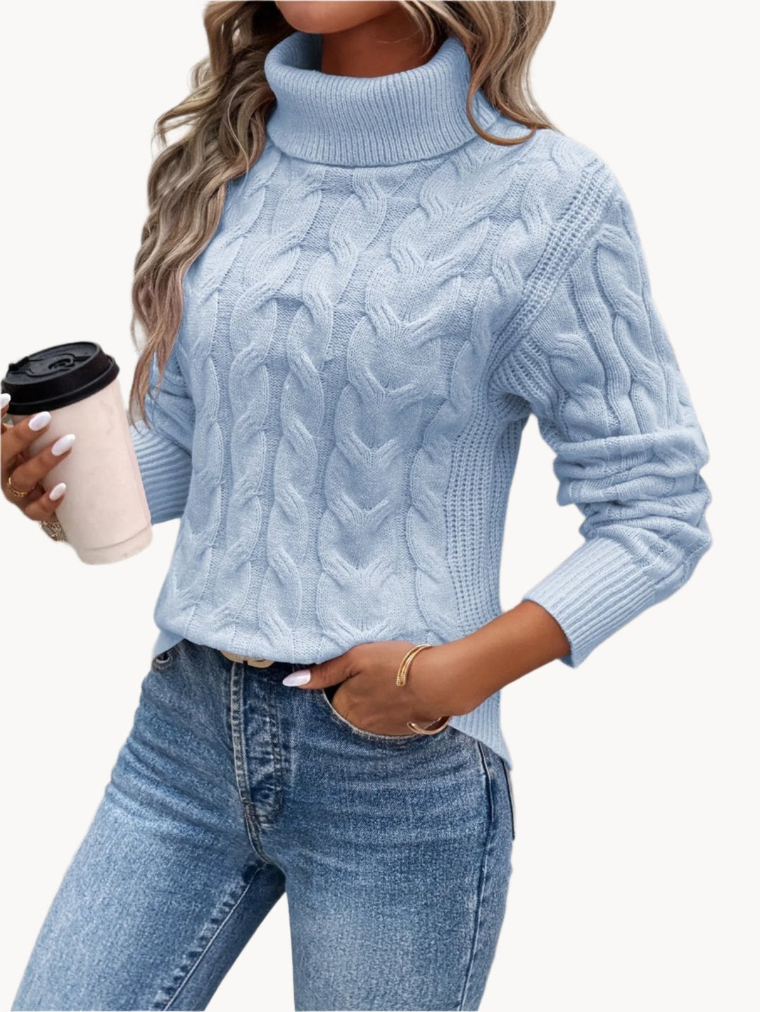 Levoire | Pull En Tricot Élégant À Col Roulé Bleu