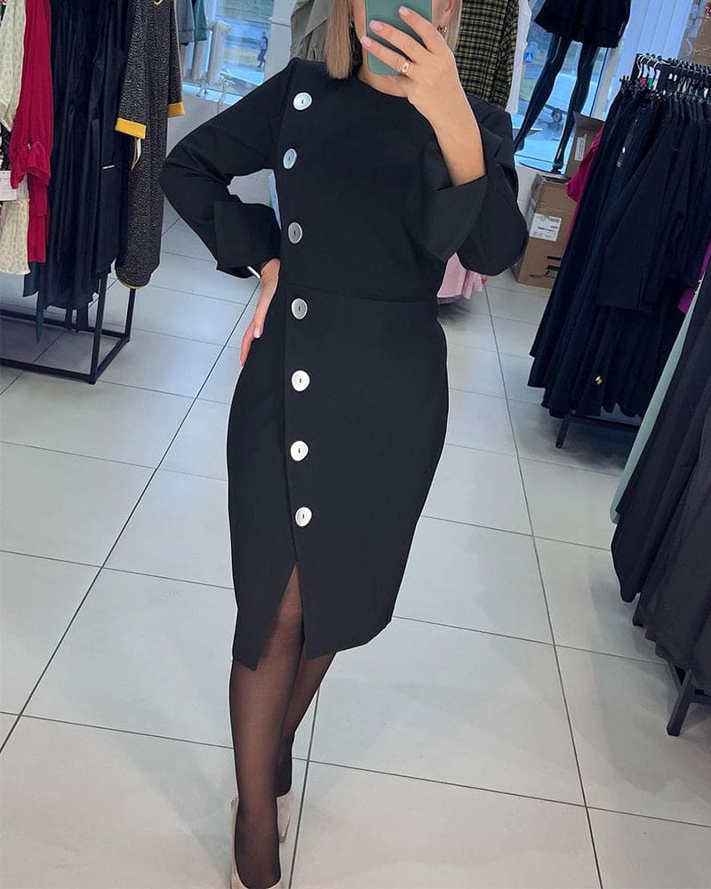 Levoire | Robe D'Une Couleur Avec Des Boutons Fermés Noir