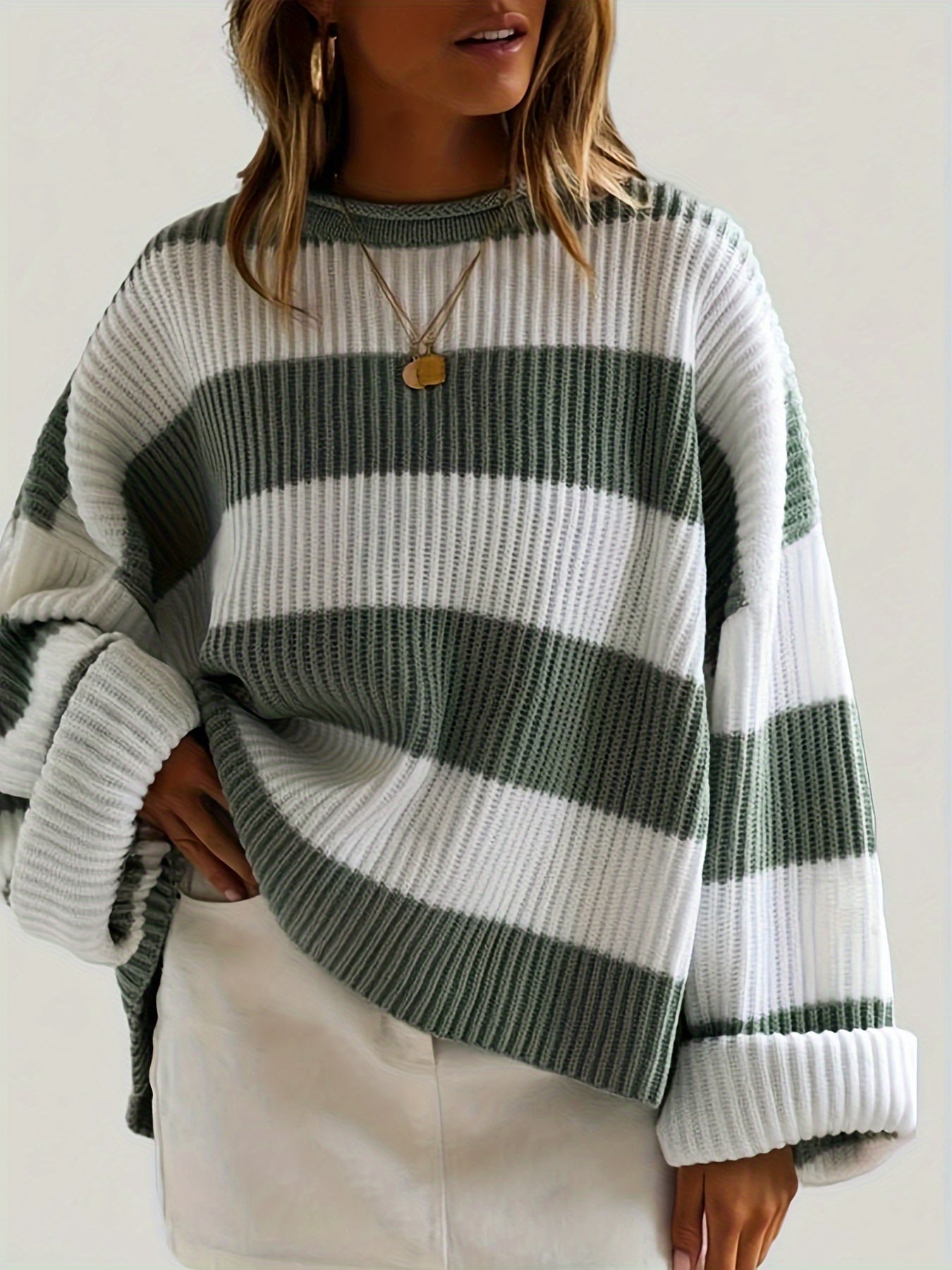 Levoire | Pull En Tricot Avec Col Rond Et Rayures Vert