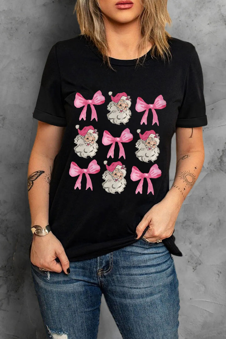 Levoire | Santa & Bow Graphique Col Rond Manches Courtes T-shirt Must