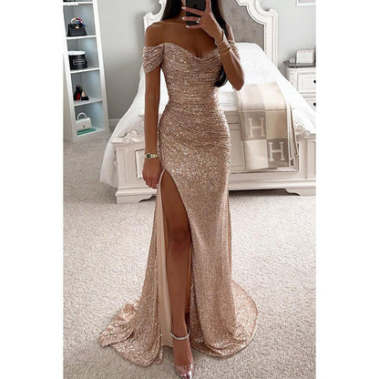 Levoire | Robe De Soire En Paillettes Avec Fente Champagne