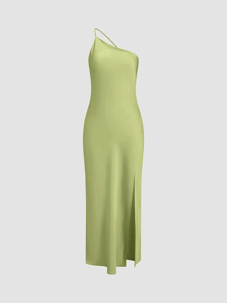 Levoire | Robe satin fendue élégante vert