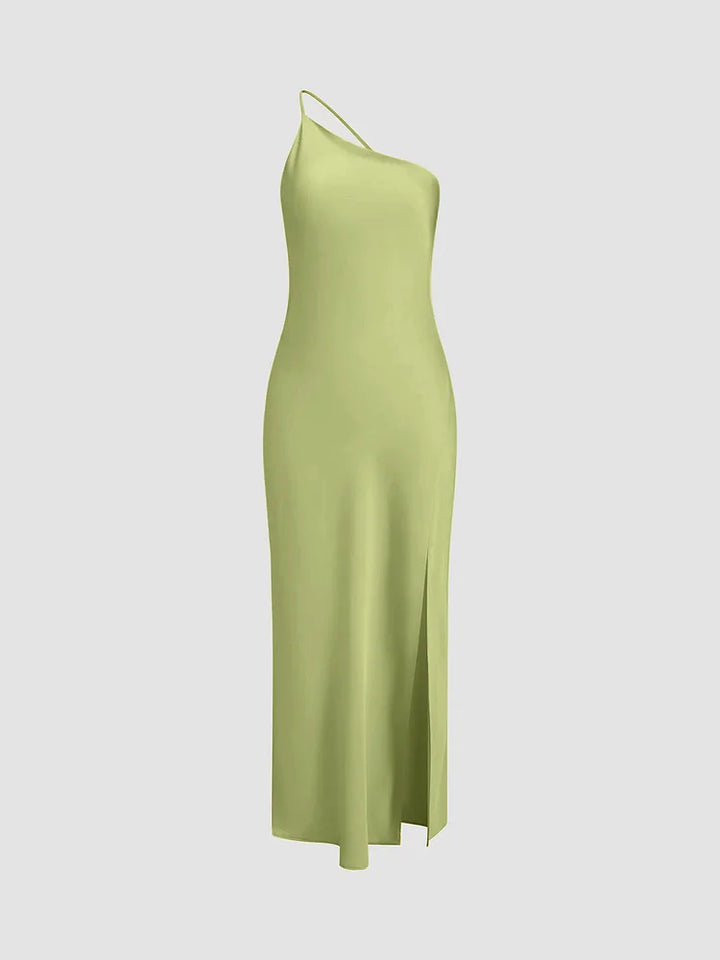 Levoire | Robe satin fendue élégante vert