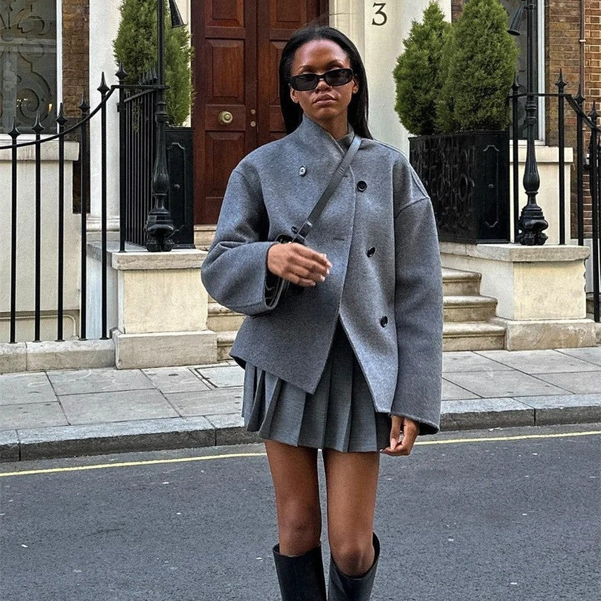 Levoire | Veste Courte À Double Boutonnage, Style Britannique Décontracté Gris XL