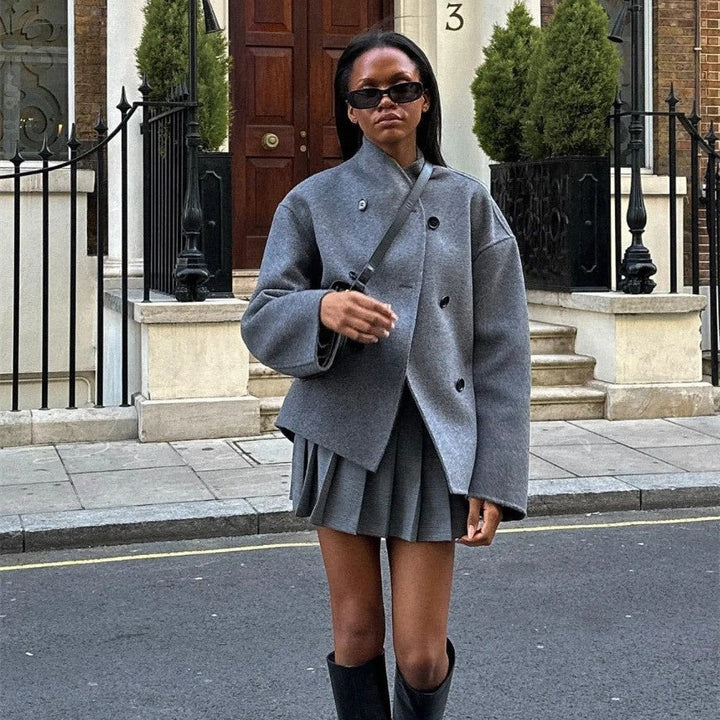 Levoire | Veste Courte À Double Boutonnage, Style Britannique Décontracté Gris XL