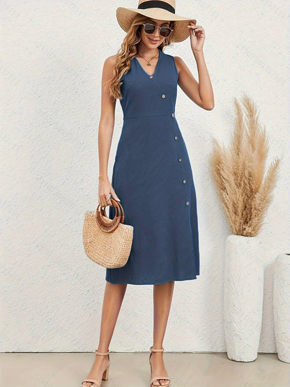 Levoire | Robe Midi Avec Décolleté En V Et Décor De Boutons