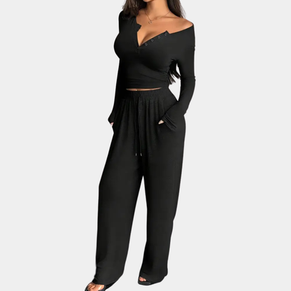 Levoire | Ensemble De Pantalon Et Pull Pour Femmes À Deux Pièces Noir