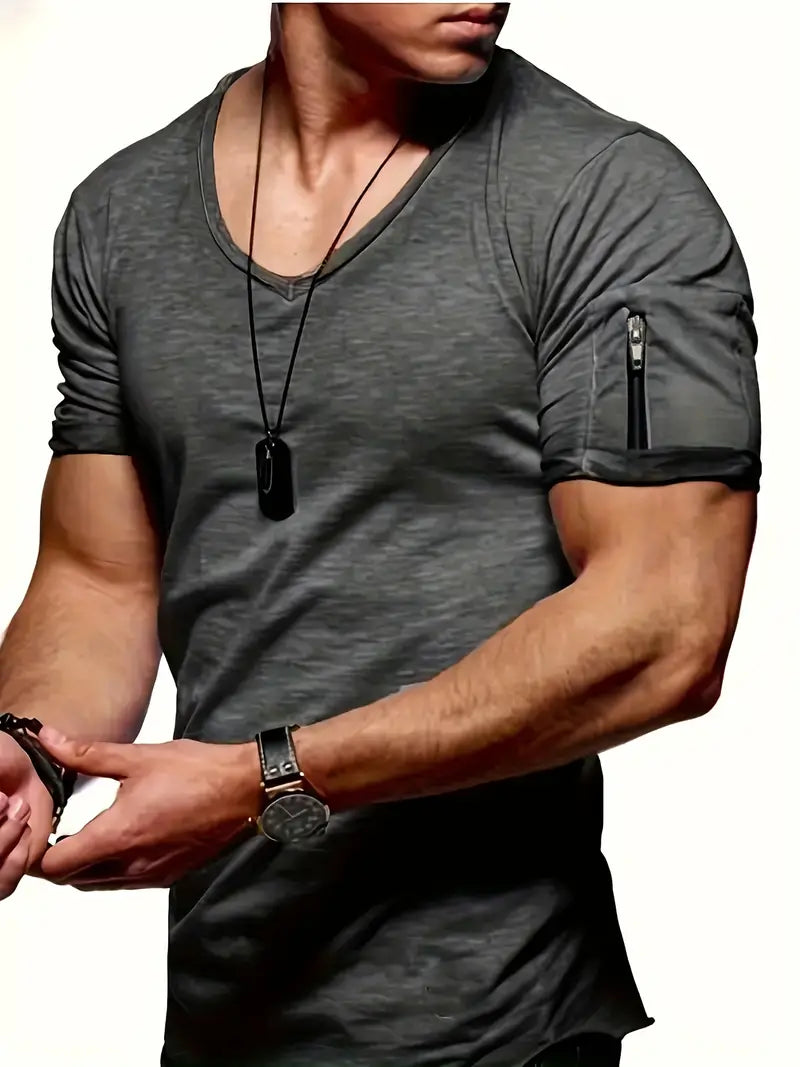 Levoire | T-Shirt À Col En V Pour Hommes Gris foncé