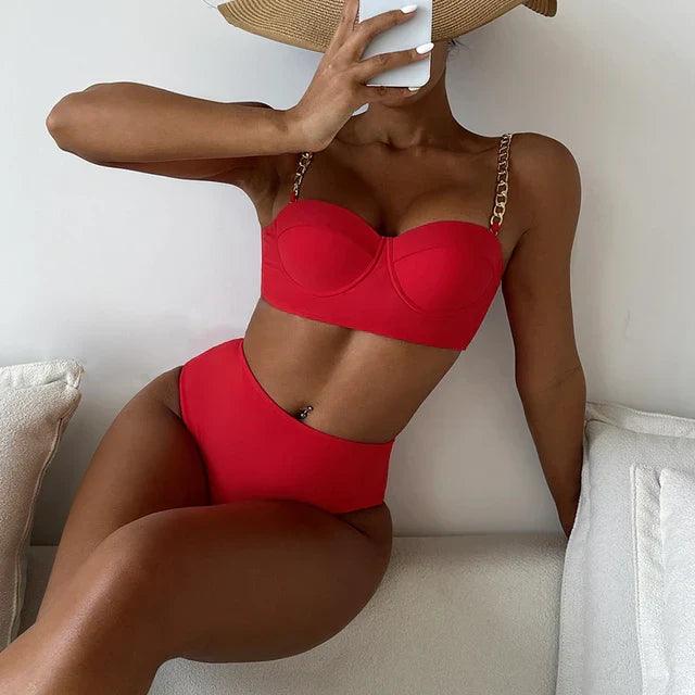 Levoire | Vêtement De Bain Rembourré Ajusté À La Silhouette Avec Des Bretelles En Chaîne Pour Femmes Rot