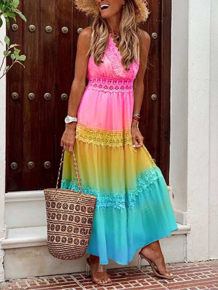 Levoire | Élégante Robe Longue Avec Volants Rose foncé