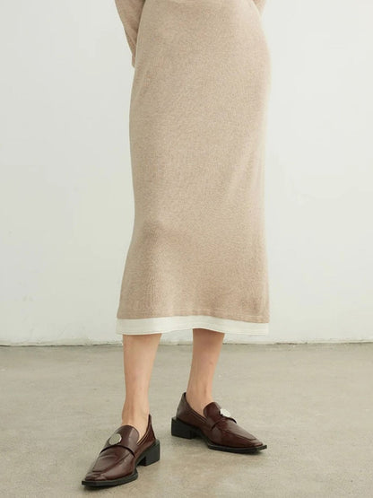 Jupe en Maille Mi-Mollet avec Détail de Bordure Patchwork - draft