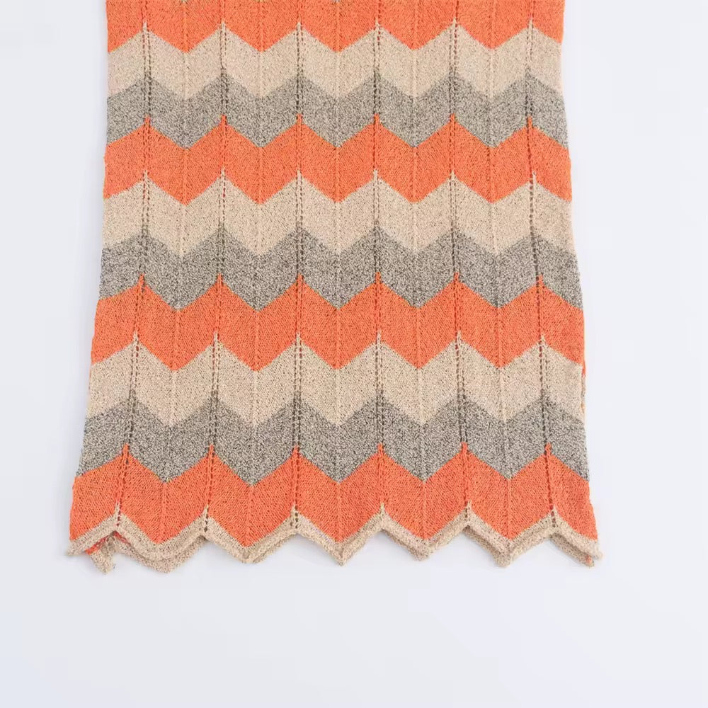 Levoire | Robe Maxi Tricot Avec Motif Zigzag Et Col Montant