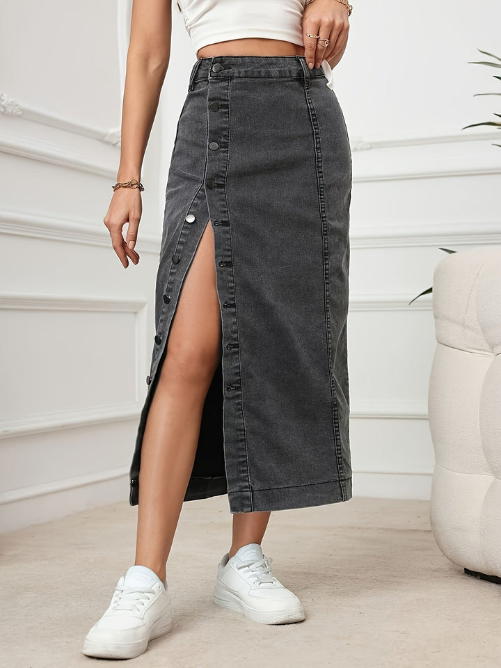 Levoire | Robe Maxi En Denim À Taille Haute Unie Lavée
