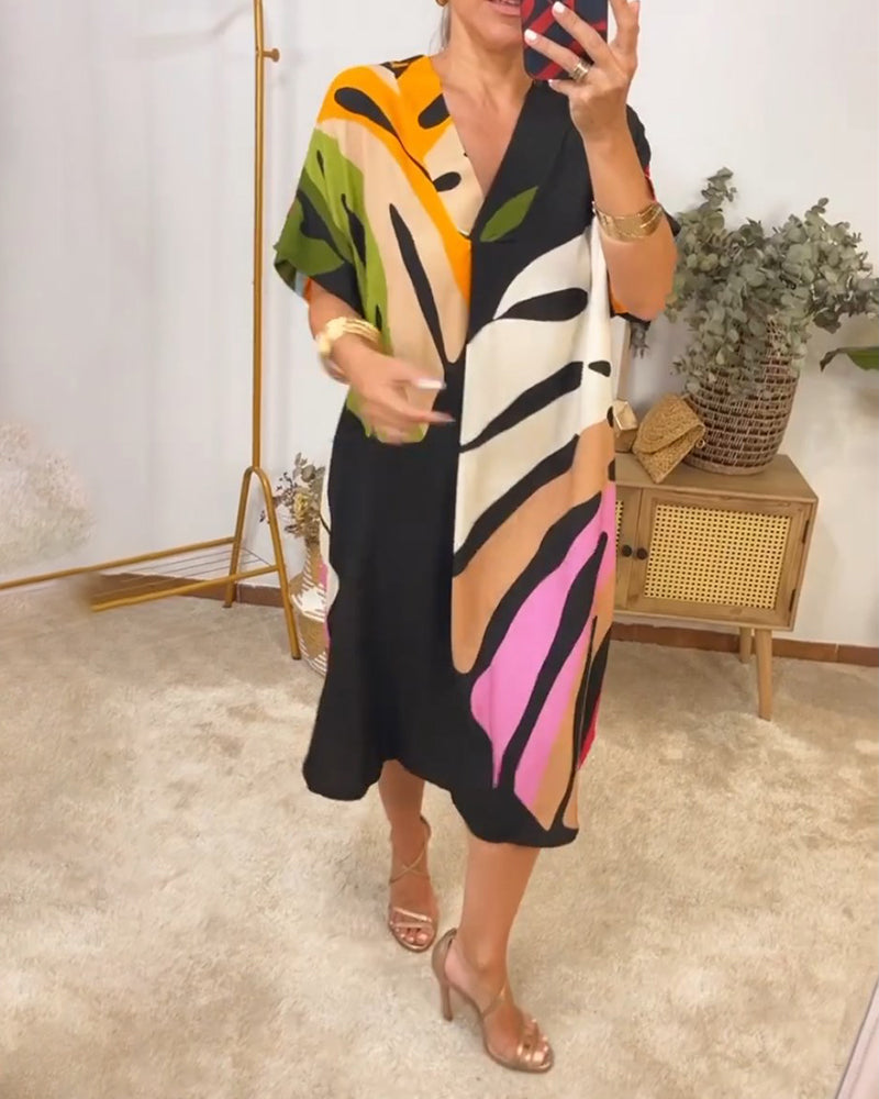 Levoire | Robe Midi Bohème À Col V Avec Un Col Coloré