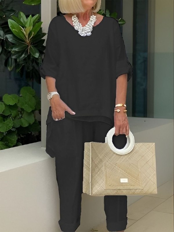 Levoire | Mode Tendance Ensemble À Demi-Manches Noir