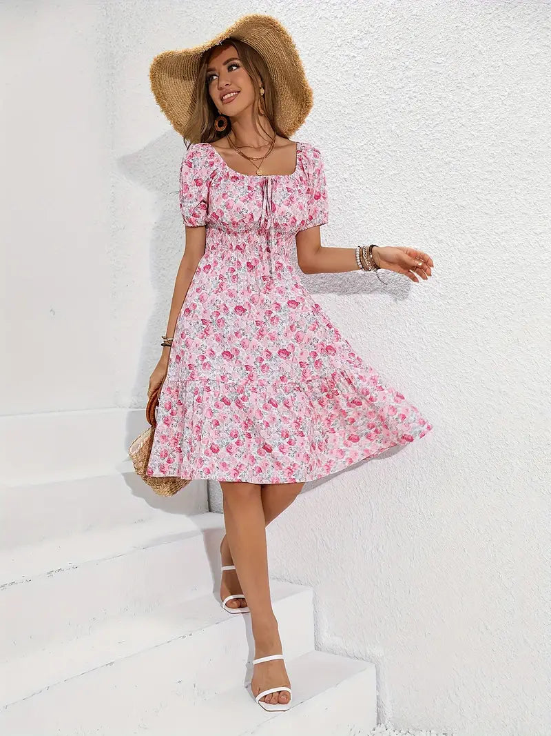 Levoire | Robe Froncée Avec Nœud Devant Et Impression De Fleurs