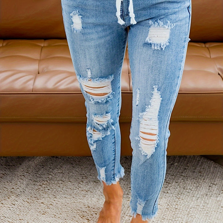 Levoire | Jean Femme Détendu Déchiré Avec Cordon Et Stretch