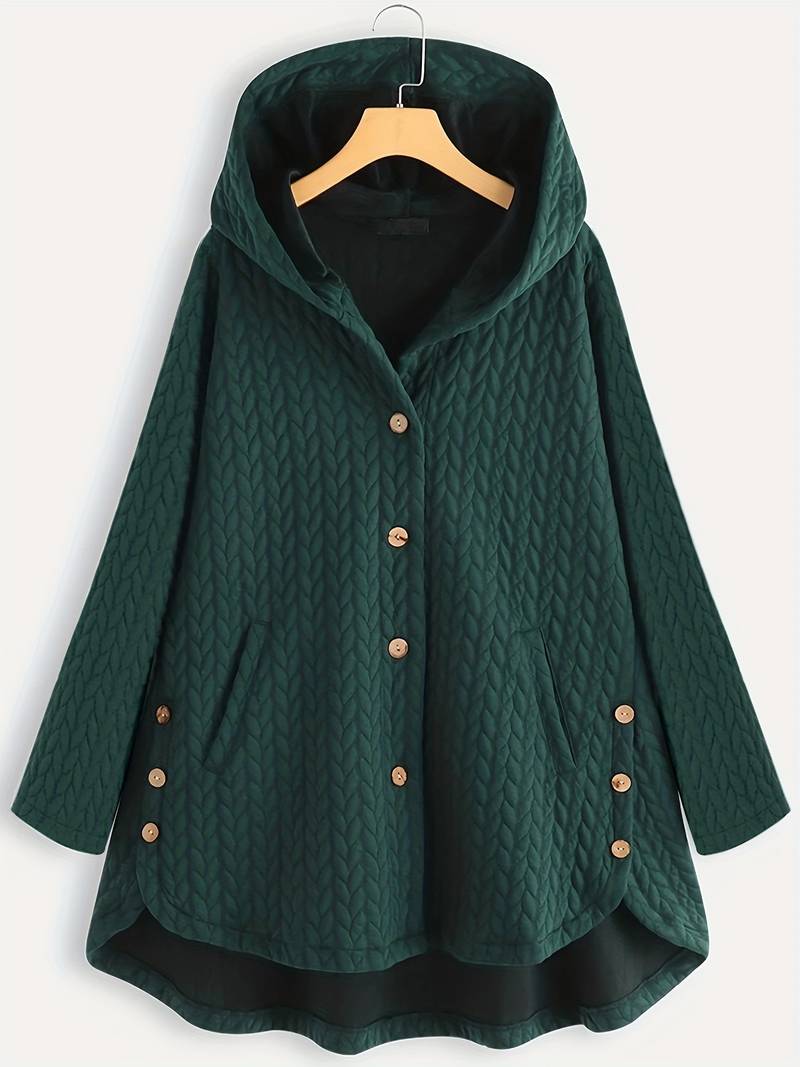 Levoire | Veste À Capuche À Manches Longues Chaude Avec Bouton Vert