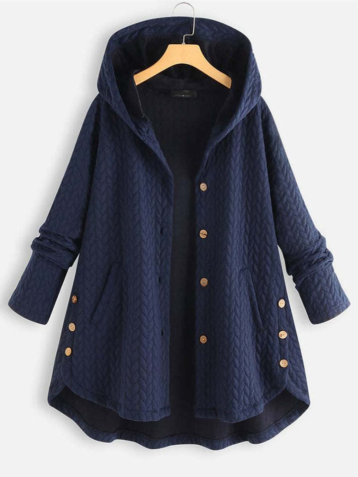 Levoire | Veste À Capuche À Manches Longues Chaude Avec Bouton Bleu