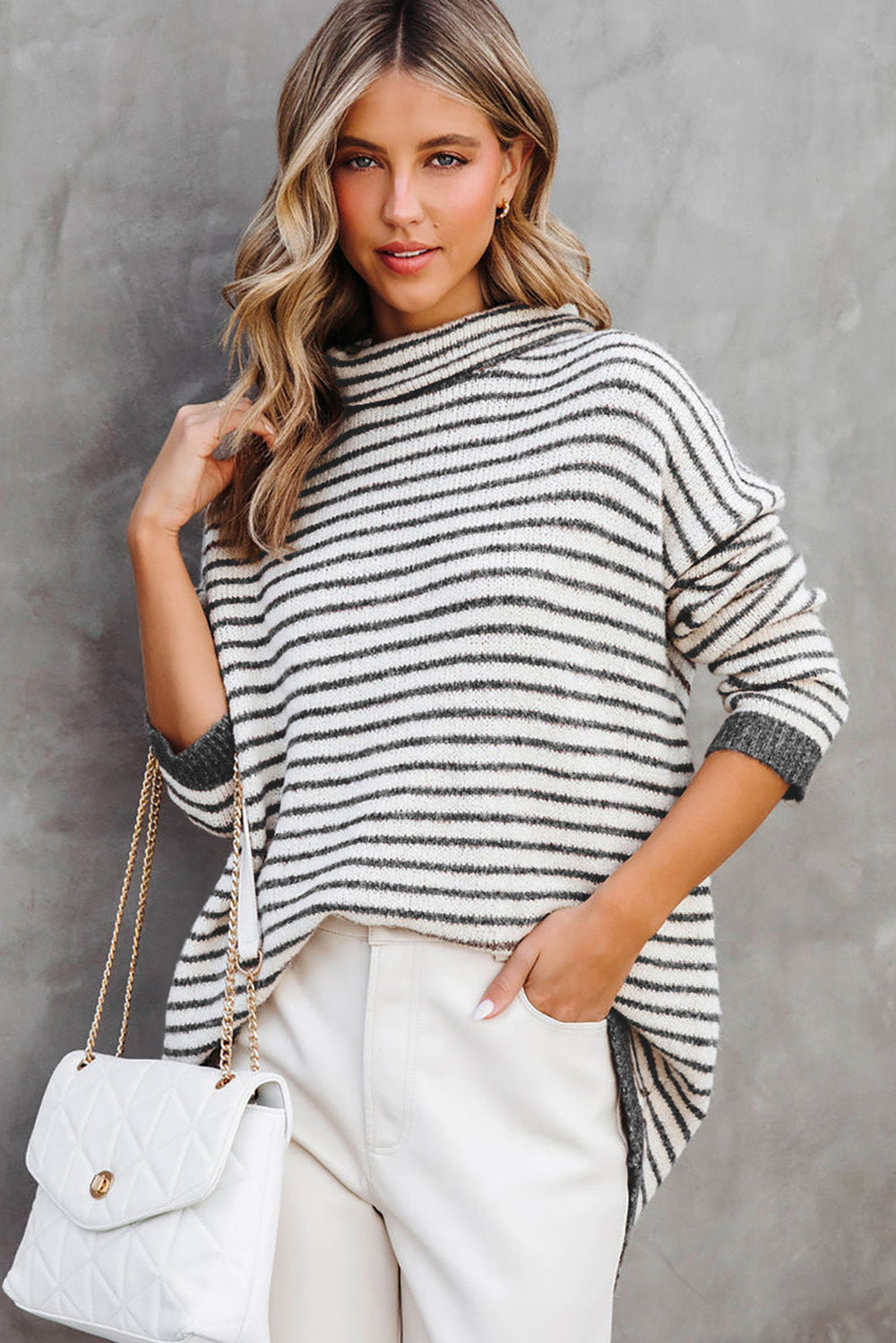 Levoire | Pull Ample Gris Raye, Parfait Pour Les Journees Decontractees
