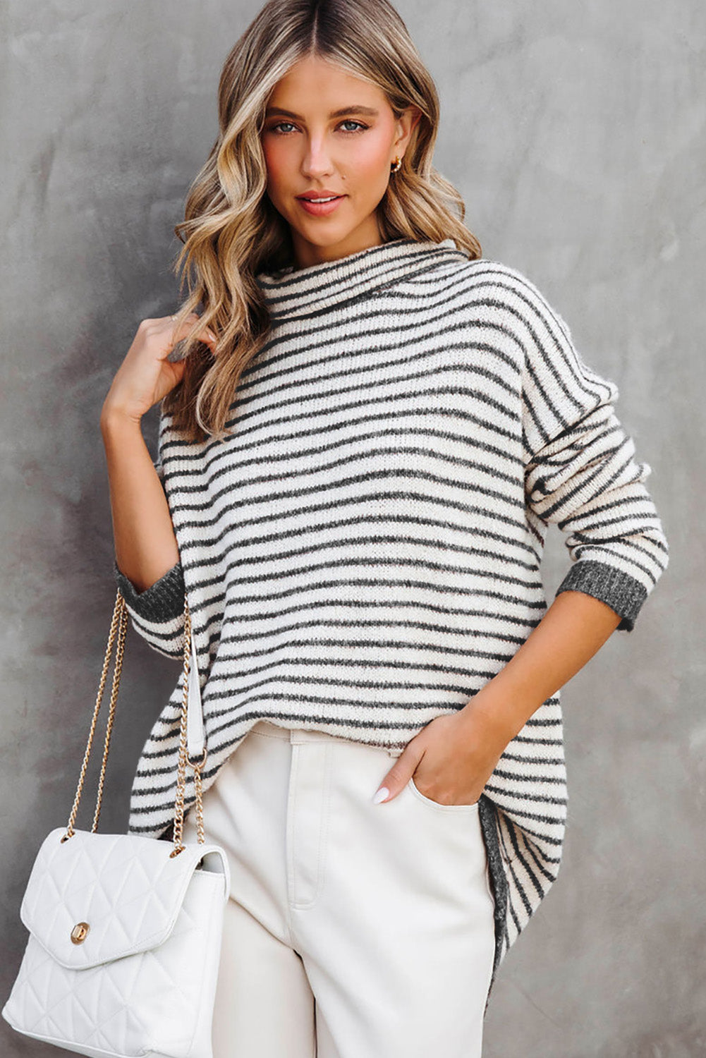 Levoire | Pull Ample Gris Raye, Parfait Pour Les Journees Decontractees