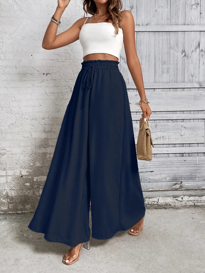 Levoire | Honey Tied Pantalon Large Taille Haute Bleu foncé