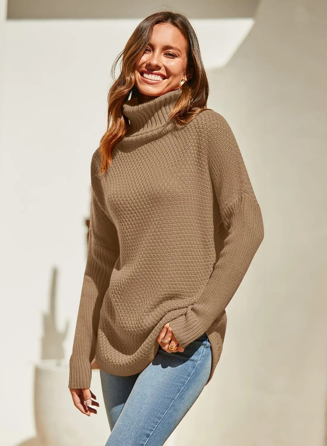 Levoire | Femme Grande Taille Col Montant Manches Longues Loisirs Pull Tricot Tunique Sweat-Shirt