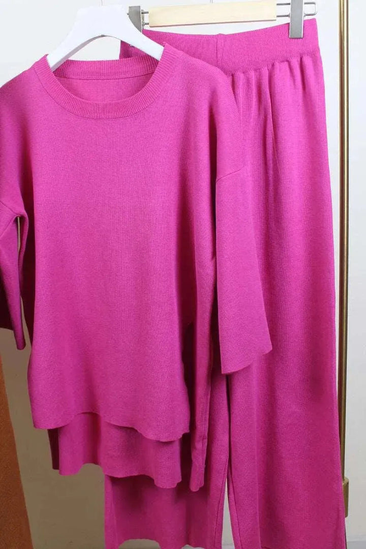 Levoire | Dans la robe pour femmes à taille haute et à deux pièces, il y a un tricot en soie, une fente et un col rond. Rosenrot Taille moyenne