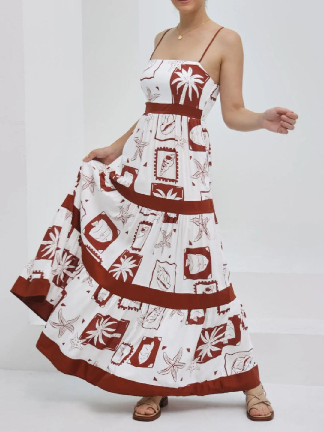 Levoire | Robe Maxi Cami À Découpe Carrée Imprimée Marron foncé