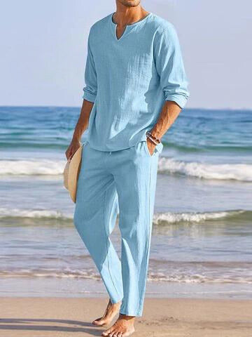 Levoire | Ensemble De Pantalon Et Chemise Confortable Elegant Hommes Bleu clair