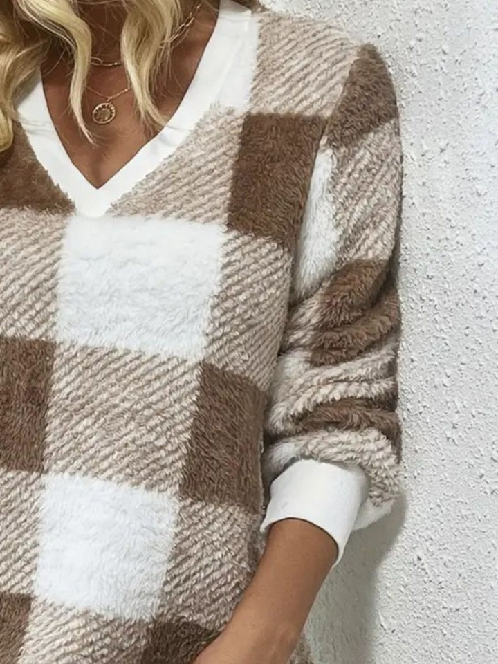 Levoire | Rento Robe Ouverte À Carreaux V Neck Avec Manches Longues