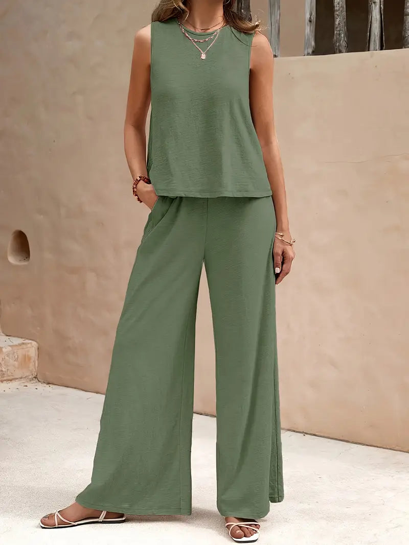 Levoire | Ensemble En Lin Deux Pièces Pour Femmes Vert olive