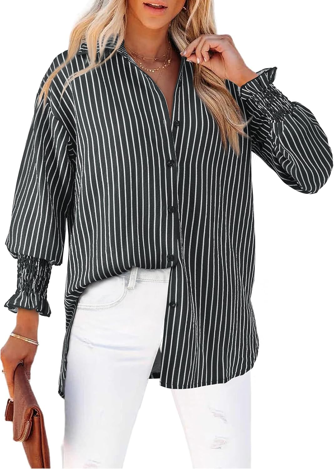 Levoire | Chemise Rayée À Boutons Pour Femmes Noir 1