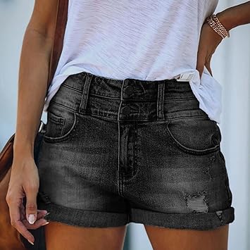 Levoire | Short En Denim Découpé À Taille Haute Noir