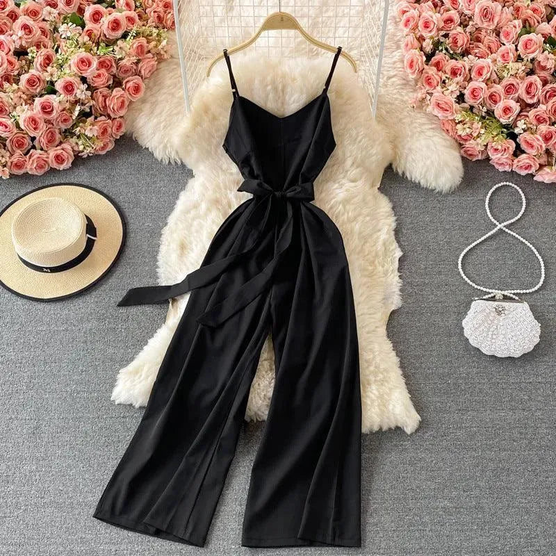 Levoire | Combinaison décontractée unie avec bretelles Taille moyenne Noir