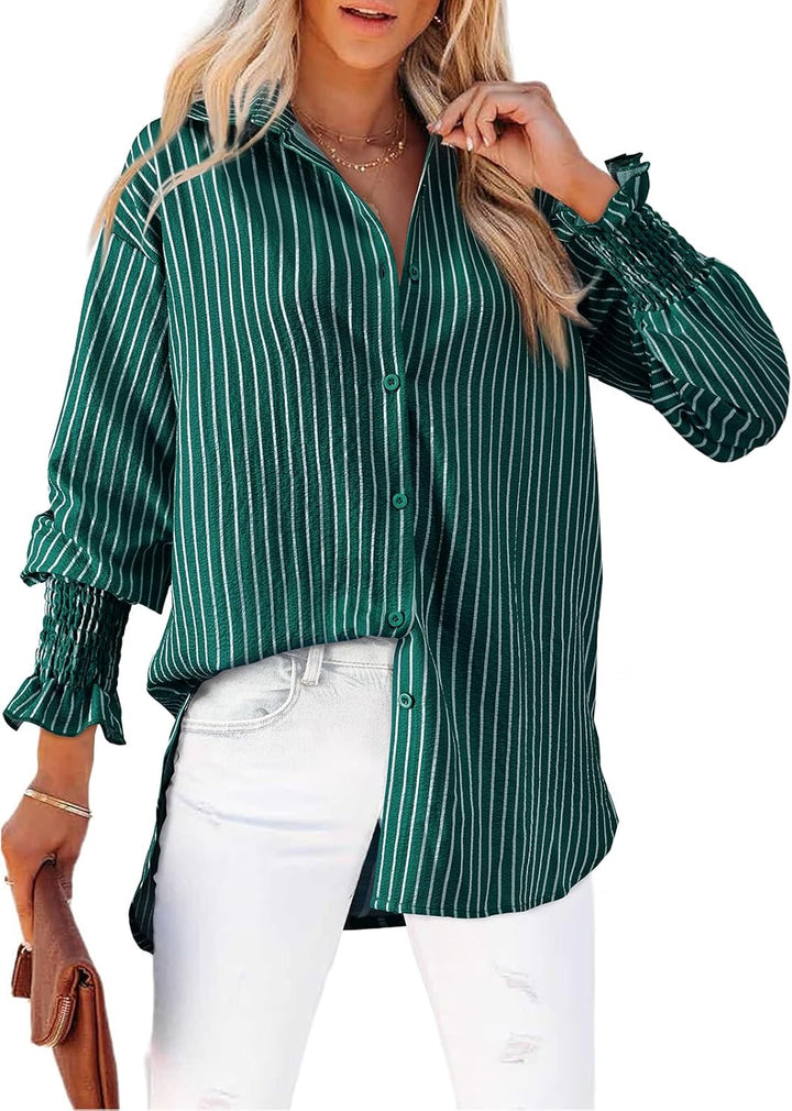 Levoire | Chemise Rayée À Boutons Pour Femmes Vert
