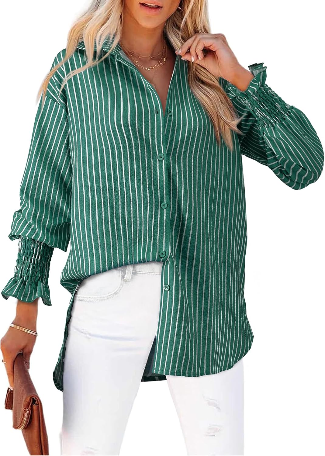 Levoire | Chemise Rayée À Boutons Pour Femmes Vert clair