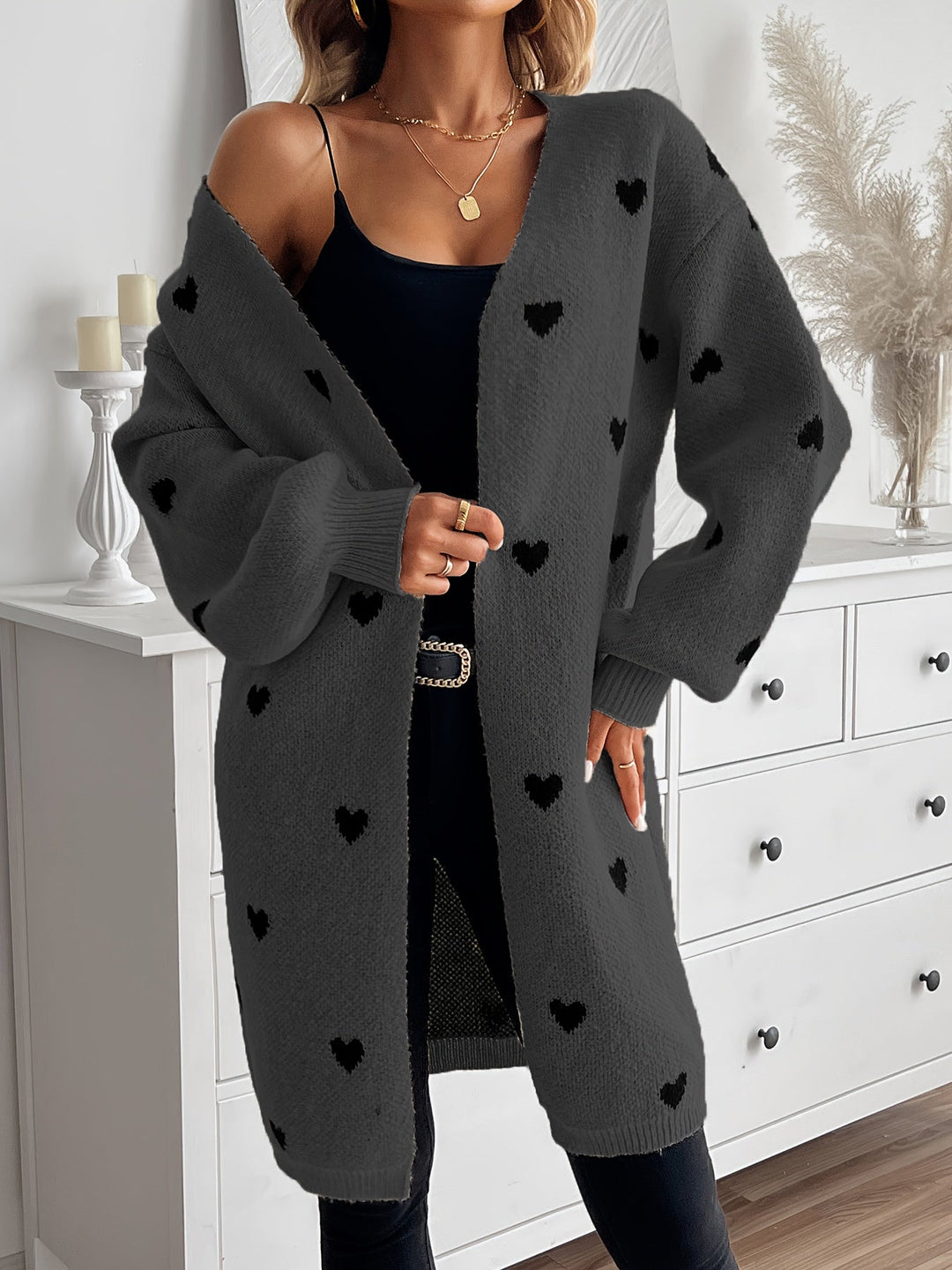 Levoire | Rennot Prestige Shirt Heart Pattern Long Cardigan Gris