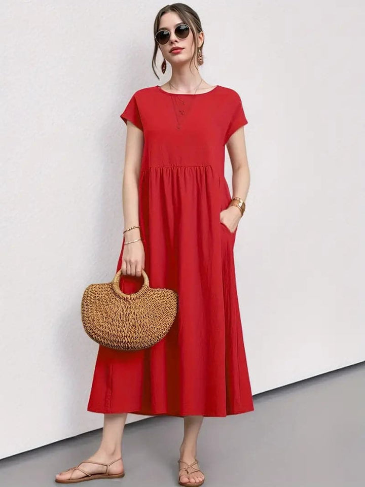 Levoire | Robe À Manches Courtes Pour Femme - Midi Rouge