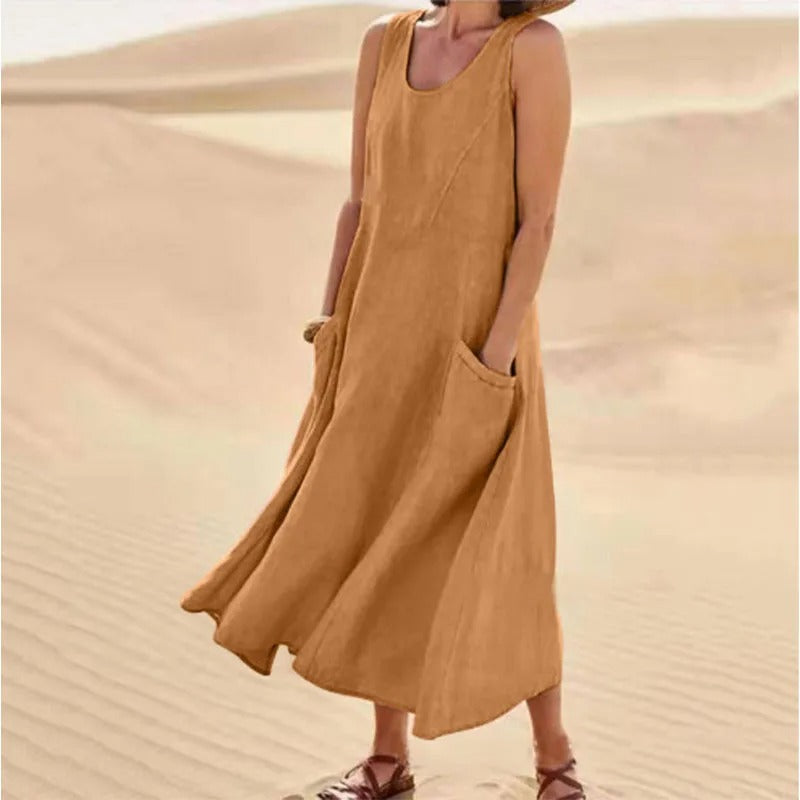 Levoire | Robe En Lin Sans Manches Avec Poches Pour Femmes Braun