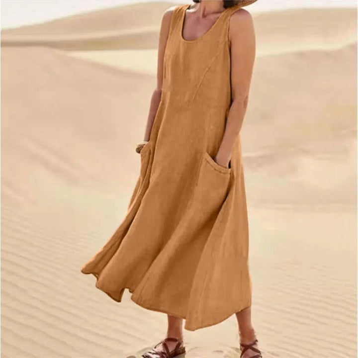 Levoire | Robe En Lin Sans Manches Avec Poches Pour Femmes Braun
