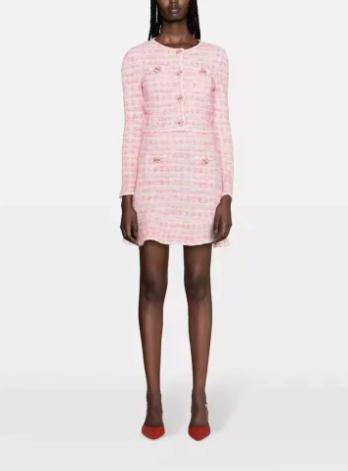Levoire | Pull En Tricot À Motifcheck Rose & Jupe Ensemble Assorti