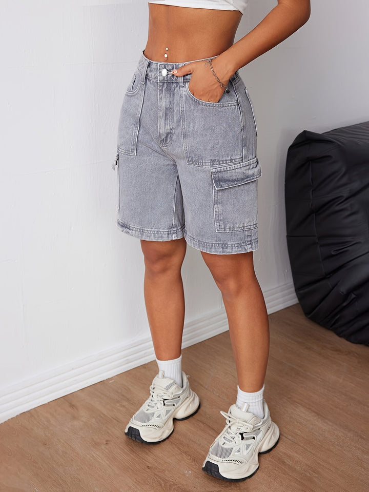 Levoire | Pantalons Cargo En Denim Gris Élégants À Taille Haute