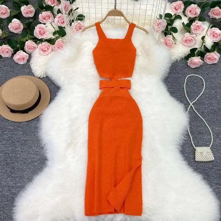 Levoire | Robe avec un bandeau en bas et un col Orange Taille moyenne