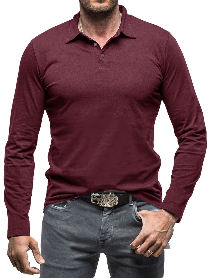 Levoire | T-Shirt Henley À Manches Longues Unies Pour Hommes