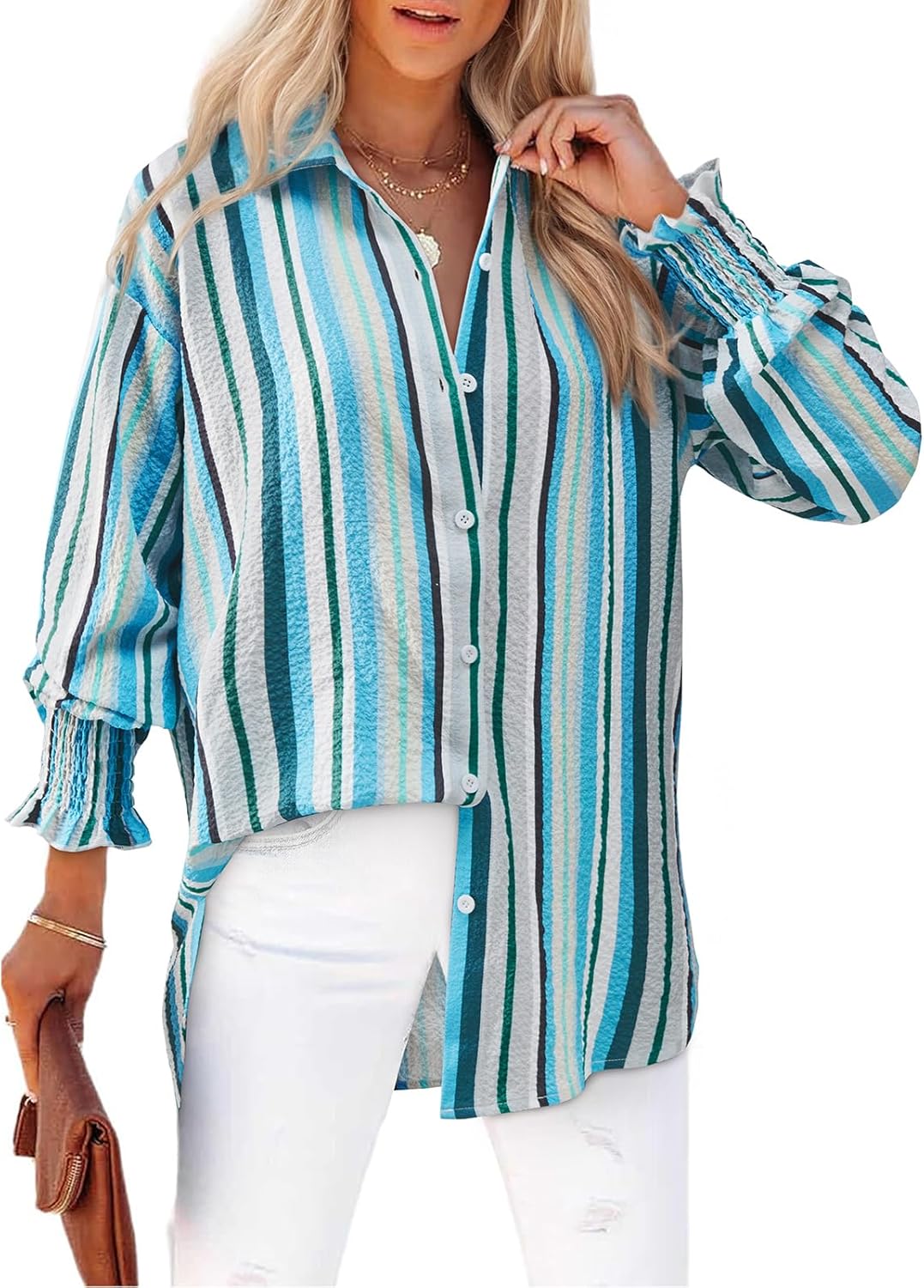 Levoire | Chemise Rayée À Boutons Pour Femmes Bleu clair 1