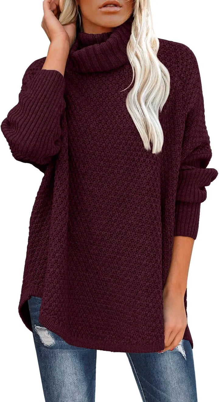 Levoire | Femme Grande Taille Col Montant Manches Longues Loisirs Pull Tricot Tunique Sweat-Shirt Rot